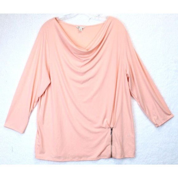 Cato Knit Top Women 14 / 16 Zipper Accent Jewel Neckline Peachy Pink Cottagecore - Picture 1 of 11